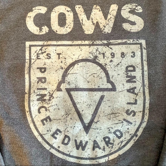Official Cow’s Ice Cream sweatshirt, Distressed Logo, Charcoal Gray, size XS - Picture 2 of 5